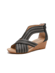 Yvonne Striped Strap Low Wedge Sandals