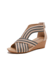 Yvonne Striped Strap Low Wedge Sandals