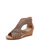 Yvonne Striped Strap Low Wedge Sandals
