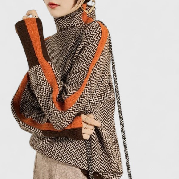 Moncelia Eugenie Chevron Stripe High Collar Sweater