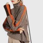 Moncelia Eugenie Chevron Stripe High Collar Sweater