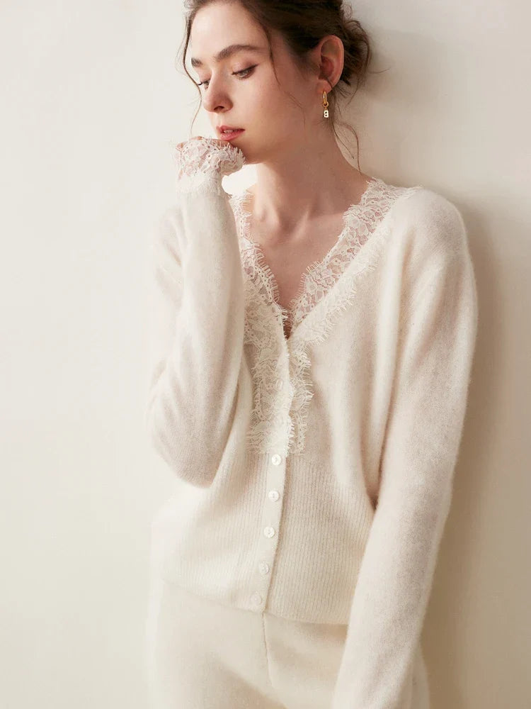 Moncelia Amelia Cashmere-Blend Lace Cardigan