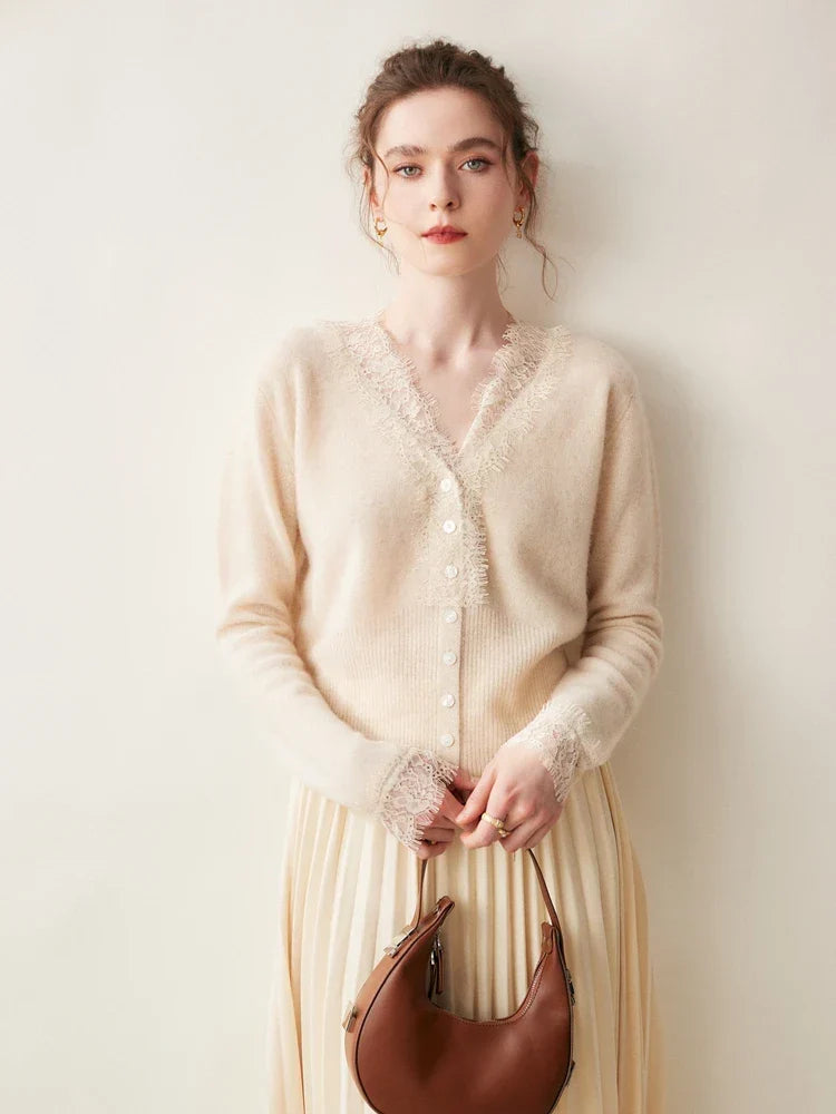 Moncelia Amelia Cashmere-Blend Lace Cardigan