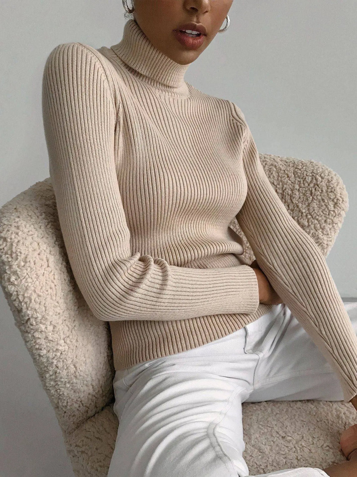 Moncelia Dagny Cotton-Blend Ribbed Knit Turtleneck Sweater