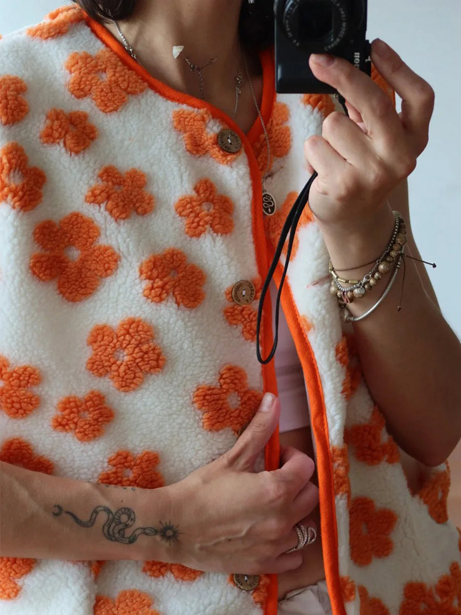 Moncelia Chiara Floral Sherpa Button-Front Vest