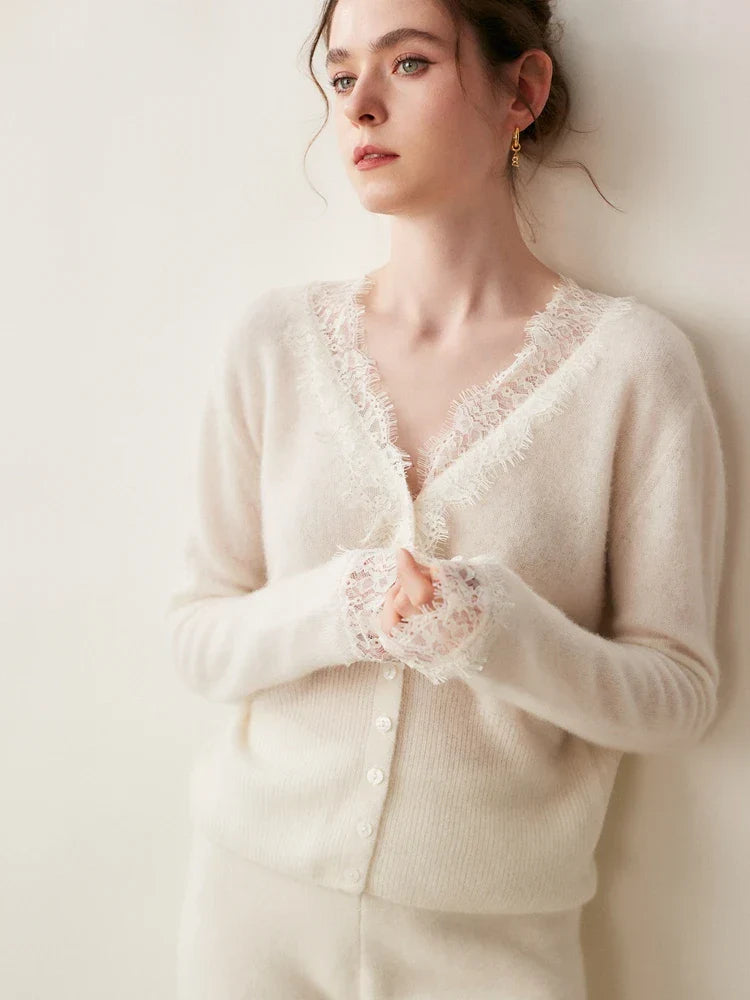 Moncelia Amelia Cashmere-Blend Lace Cardigan