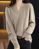 Moncelia Mimosa Plush Velvet Notch V-Neck Sweater