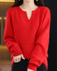 Moncelia Mimosa Plush Velvet Notch V-Neck Sweater