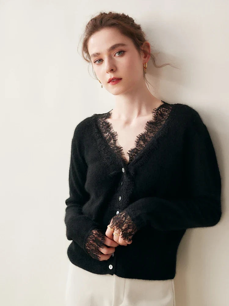 Moncelia Amelia Cashmere-Blend Lace Cardigan
