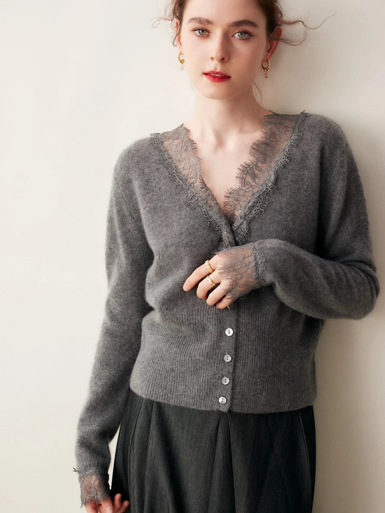 Moncelia Amelia Cashmere-Blend Lace Cardigan