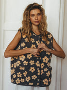 Moncelia Chiara Floral Sherpa Button-Front Vest