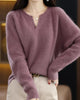 Moncelia Mimosa Plush Velvet Notch V-Neck Sweater