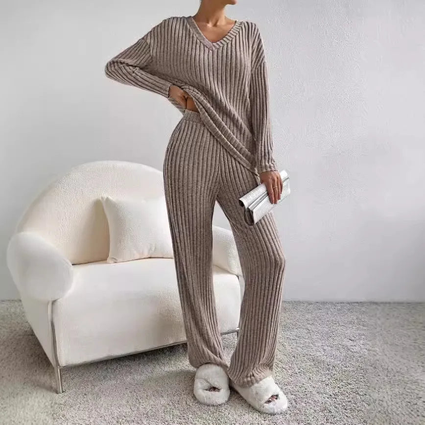Moncelia Esra Ribbed Knit Wide-Leg Lounge Set