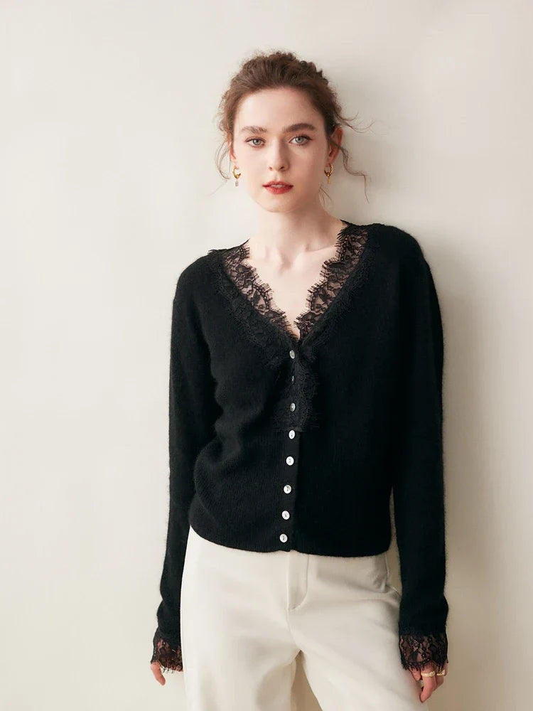 Moncelia Amelia Cashmere-Blend Lace Cardigan