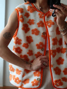 Moncelia Chiara Floral Sherpa Button-Front Vest