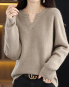 Moncelia Mimosa Plush Velvet Notch V-Neck Sweater