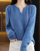 Moncelia Mimosa Plush Velvet Notch V-Neck Sweater