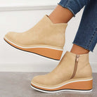 Moncelia Theodora Side-Zip Wedge Platform Ankle Boots