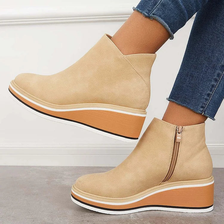 Moncelia Theodora Side-Zip Wedge Platform Ankle Boots
