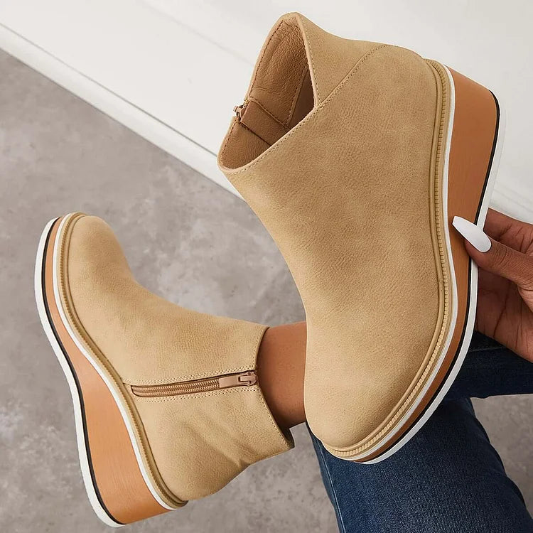 Moncelia Theodora Side-Zip Wedge Platform Ankle Boots