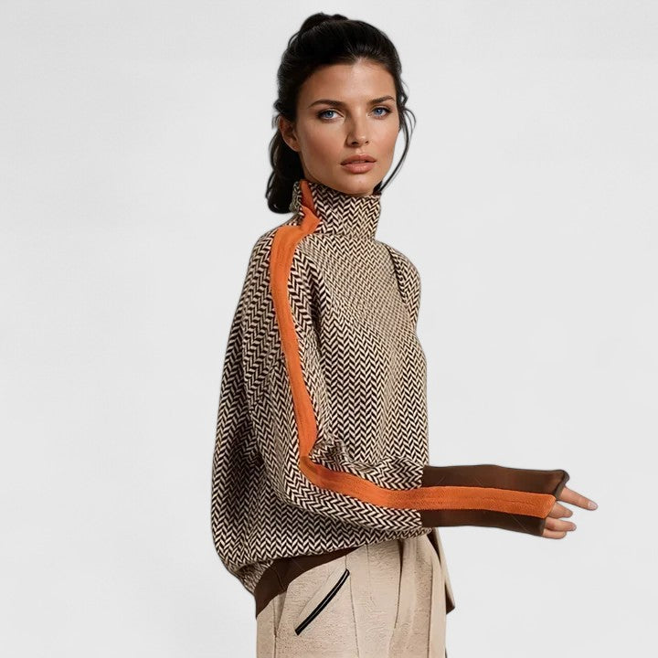 Moncelia Eugenie Chevron Stripe High Collar Sweater