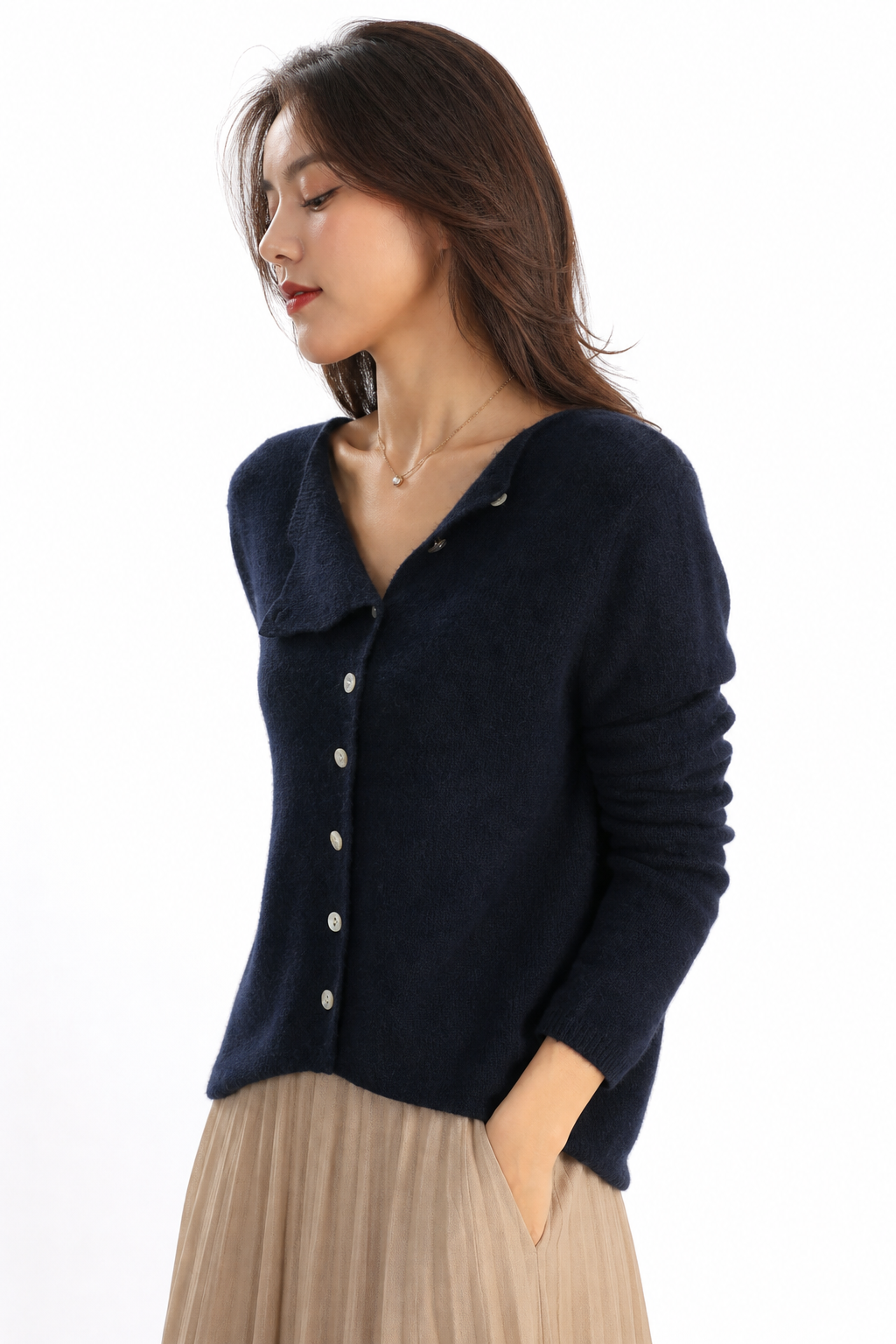 Moncelia Noemie Asymmetric Button Knit Sweater