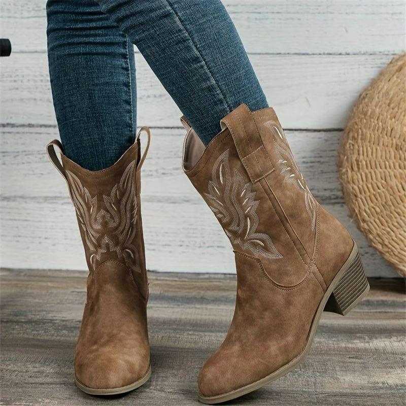 Moncelia Bianca Embroidered Mid-Calf Western Boots