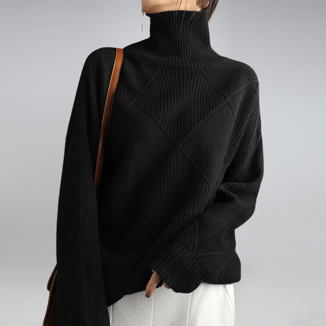 Moncelia Mafalda Diamond Knit Turtleneck Sweater