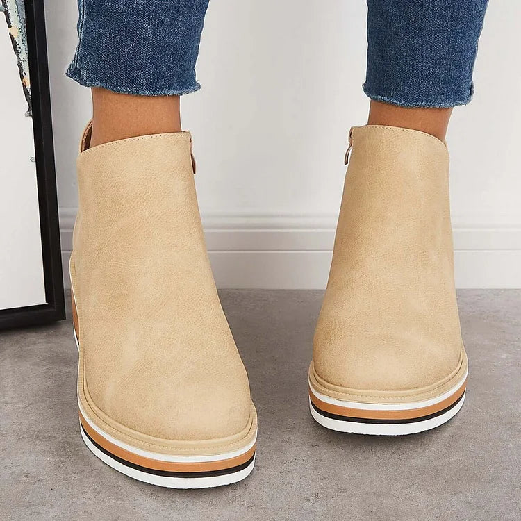 Moncelia Theodora Side-Zip Wedge Platform Ankle Boots