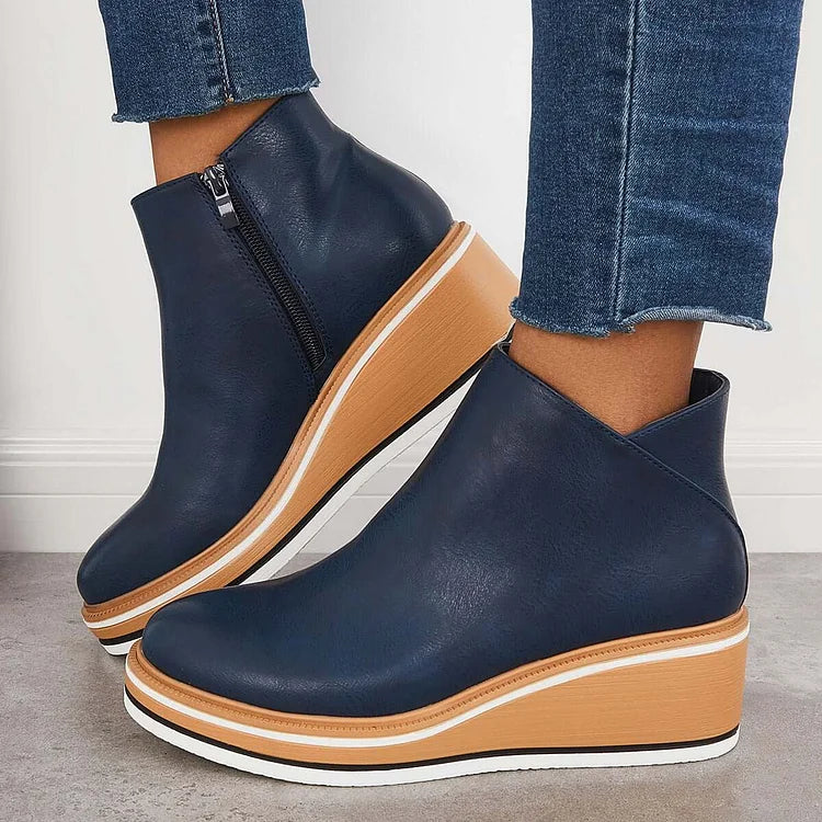 Moncelia Theodora Side-Zip Wedge Platform Ankle Boots