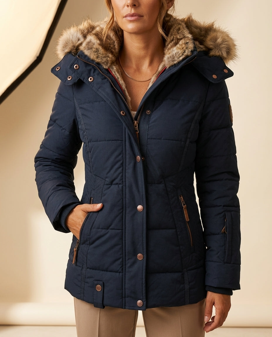 Moncelia Liesl Quilted Faux Fur Hood Puffer Jacket