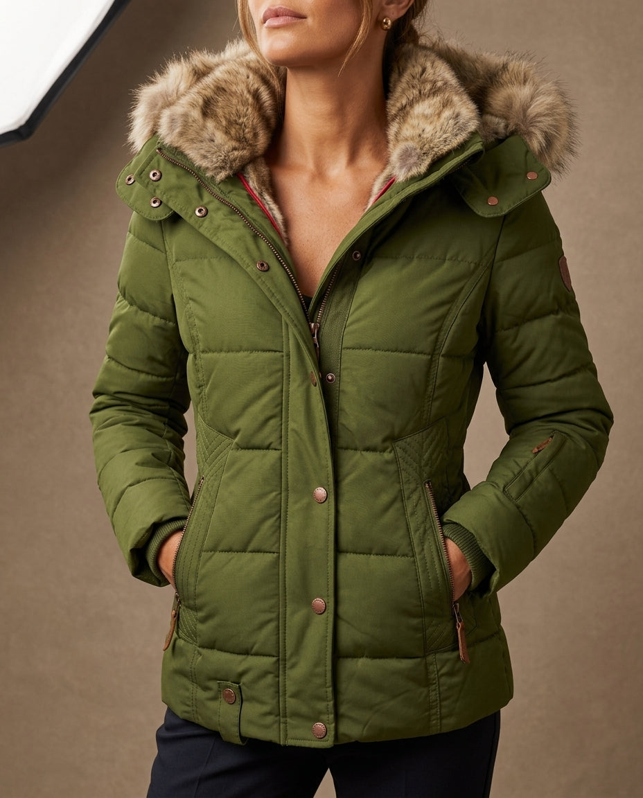 Moncelia Liesl Quilted Faux Fur Hood Puffer Jacket