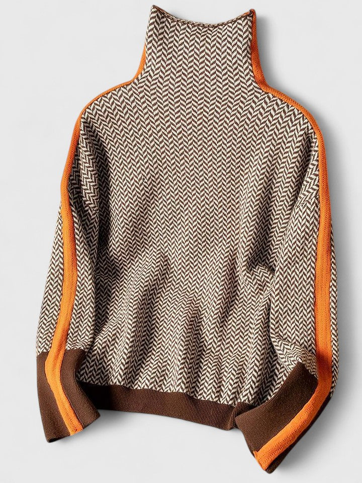 Moncelia Eugenie Chevron Stripe High Collar Sweater