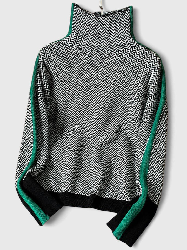 Moncelia Eugenie Chevron Stripe High Collar Sweater