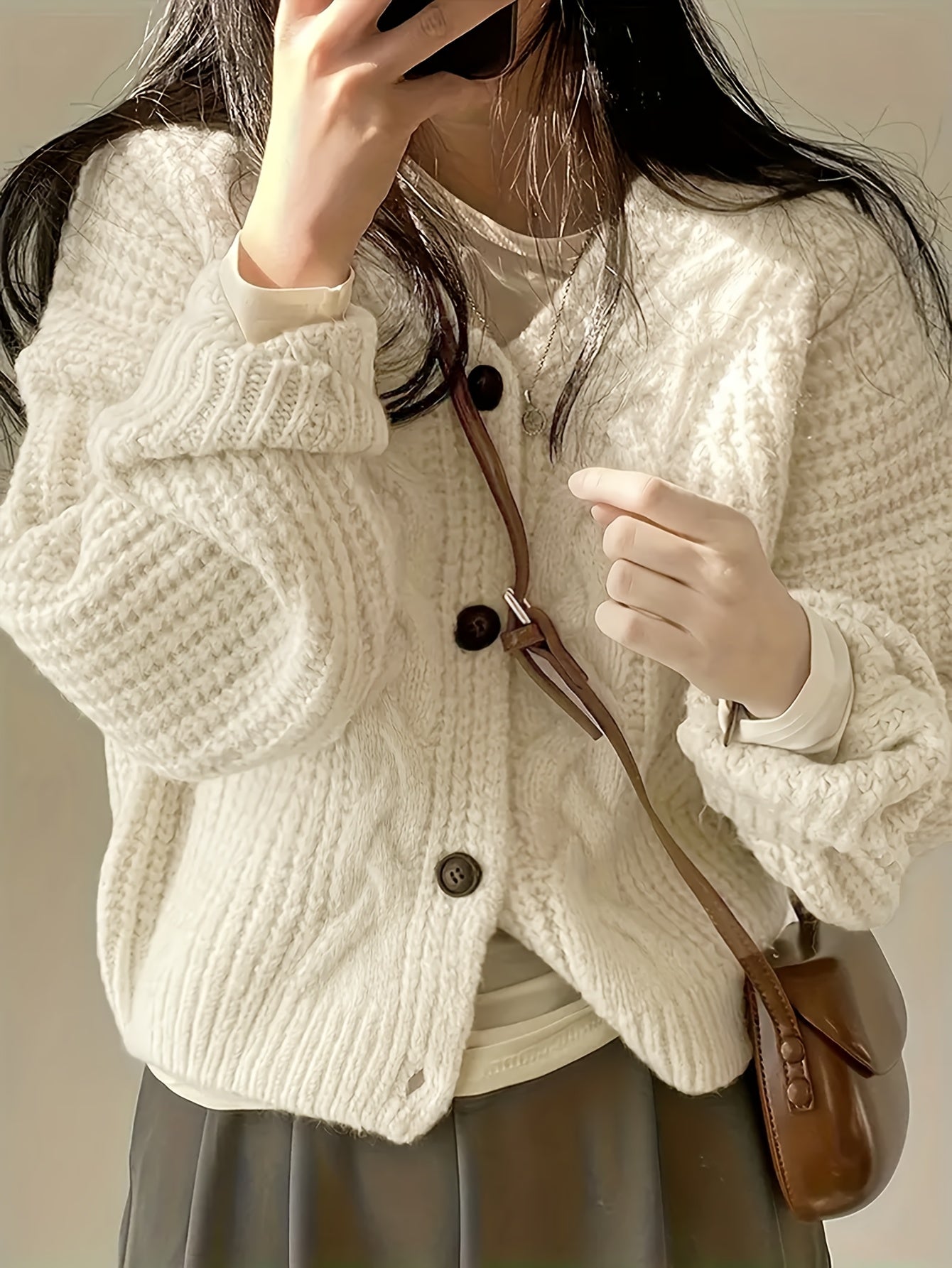 Moncelia Tyra Chunky Cable Knit Button Cardigan