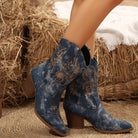 Moncelia Roberta Denim-Look Mid-Calf Western Boots