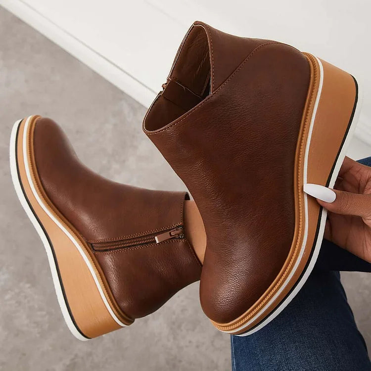 Moncelia Theodora Side-Zip Wedge Platform Ankle Boots