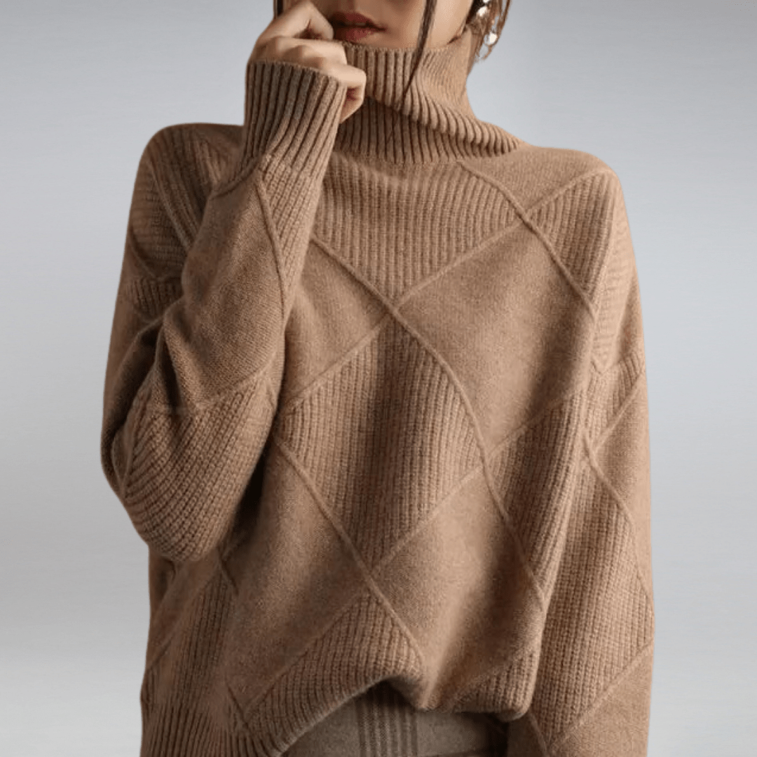 Moncelia Mafalda Diamond Knit Turtleneck Sweater