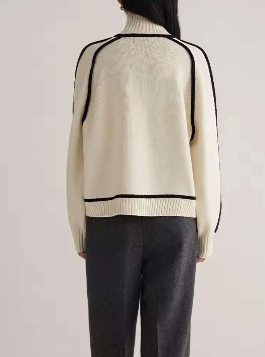 Moncelia Ornella Contrast Piping Turtleneck Sweater