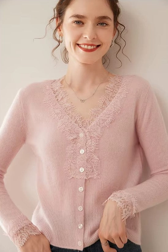Moncelia Amelia Cashmere-Blend Lace Cardigan