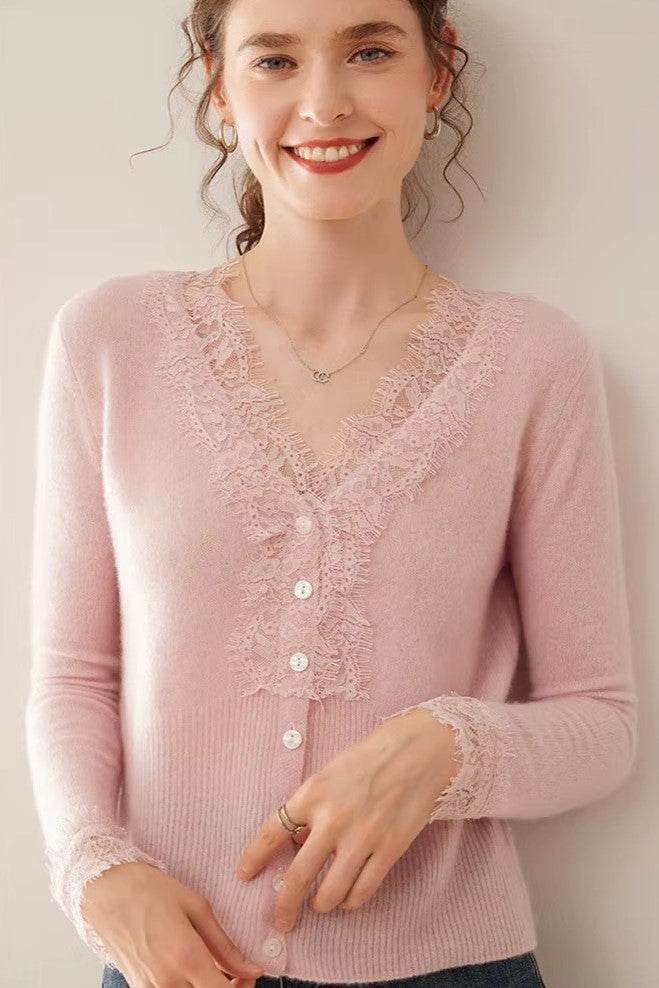 Moncelia Amelia Cashmere-Blend Lace Cardigan