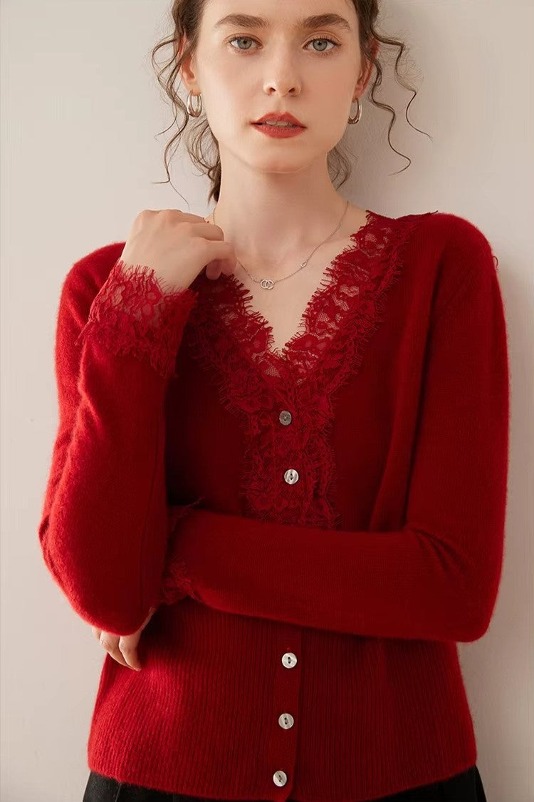 Moncelia Amelia Cashmere-Blend Lace Cardigan