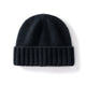 Margo & Main black ribbed cashmere fisherman beanie — angled view of the wide fold-over ribbed cuff