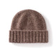 Margo & Main brown fleck ribbed cashmere fisherman beanie — angled view of the wide fold-over cuff