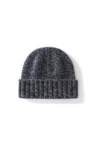 Margo & Main gray fleck ribbed cashmere fisherman beanie — front view of the marled knit and ribbed cuff