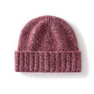 Margo & Main red fleck ribbed cashmere fisherman beanie — angled view of the wide fold-over ribbed cuff