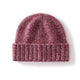 Margo & Main red fleck ribbed cashmere fisherman beanie — angled view of the wide fold-over ribbed cuff