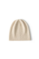 Margo & Main beige cashmere slouchy beanie — front view of the fine knit and relaxed crown