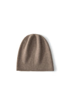 Margo & Main taupe cashmere slouchy beanie — front view of the fine knit and relaxed crown