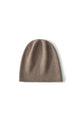 Margo & Main taupe cashmere slouchy beanie — front view of the fine knit and relaxed crown
